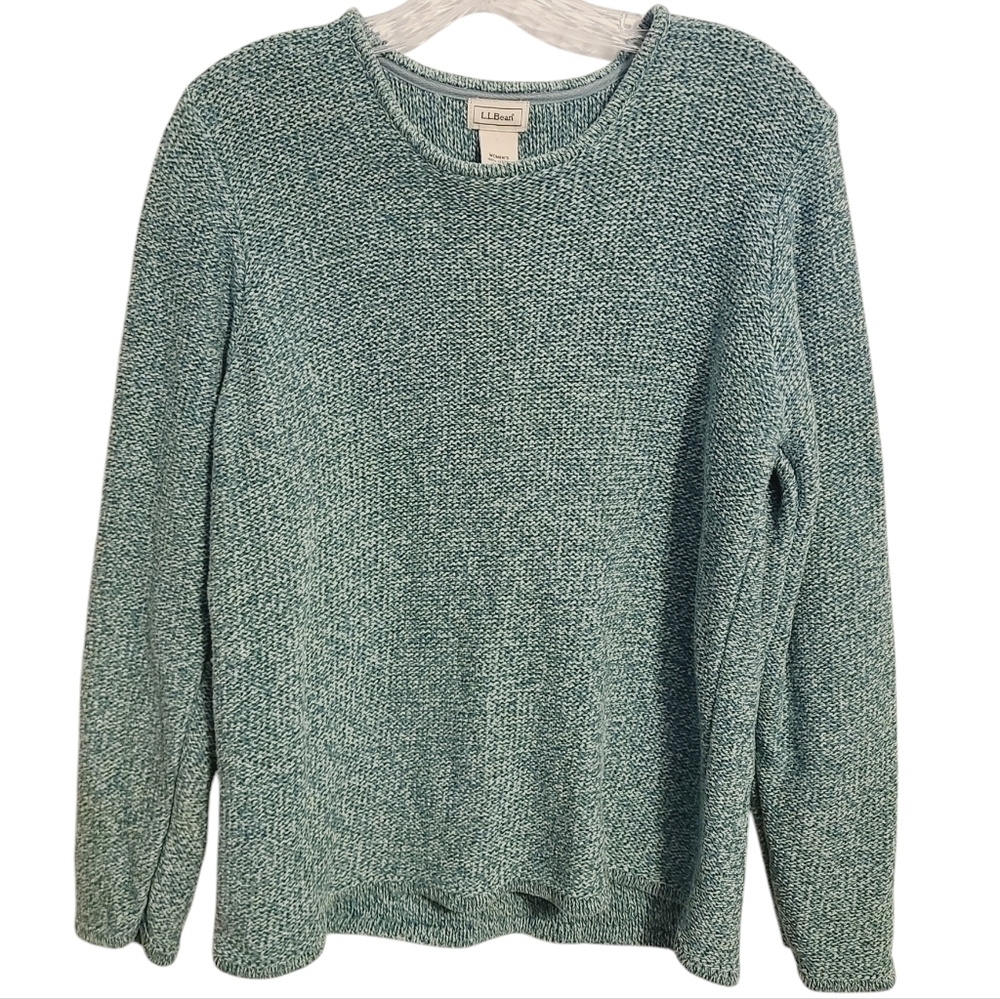 Lands' End | Women's Green and White Scoop Neck Sweater (Size Large)